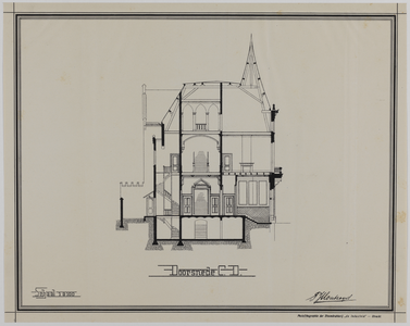 214893 Doorsnede van de te bouwen Sociëteit Sic Semper (Trans 19) te Utrecht.